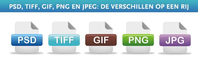 PSD, TIFF, GIF, PNg en JPEG bestandstypes