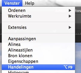 venster handelingen photoshop